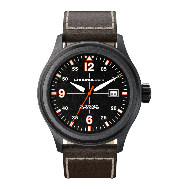 [78473-5-D] Chronologia Pilot Black with Leather Strap